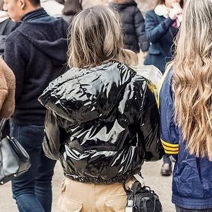 Latex Patent Cropped Puffer Jacket